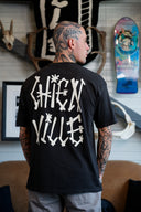 T-shirt typo chienville, vue de détail de l'imprimé typographique