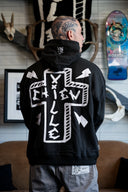 Hoodie cross porté de dos, détail de la coupe et du tombé du sweat